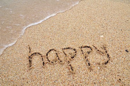 Happy word written on sandy the beach Stock Photo - Budget Royalty-Free & Subscription, Code: 400-07624980