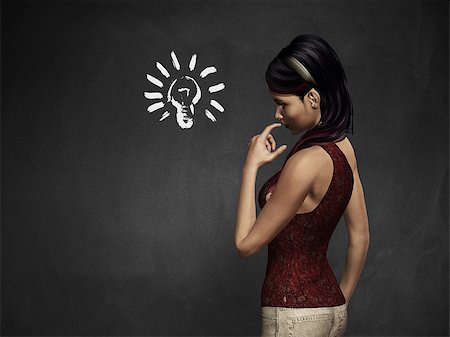 simsearch:400-04635813,k - Beautiful 3d girl with a light bulb draw on a blackboard. Stock Photo - Budget Royalty-Free & Subscription, Code: 400-07625227