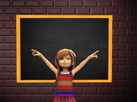 Illustration of cartoon girl in front of a chalkboard. Foto de stock - Super Valor sin royalties y Suscripción, Código: 400-07625248