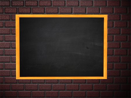 empty classroom wall - Illustration blank chalkboard in wooden frame on brick wall. Stock Photo - Budget Royalty-Free & Subscription, Code: 400-07625252