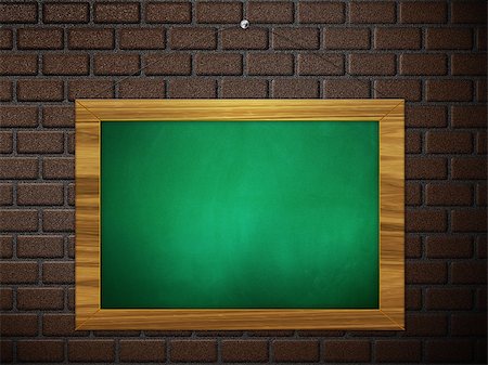 Illustration of blank green chalkboard hanging on brick wall. Stock Photo - Budget Royalty-Free & Subscription, Code: 400-07625265
