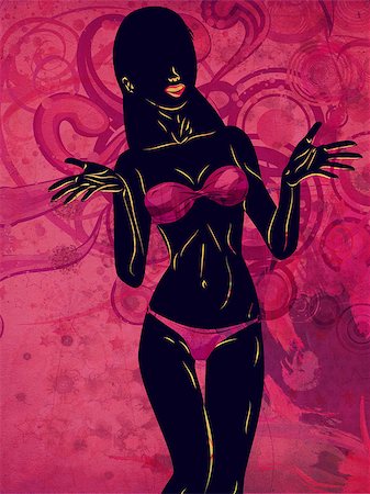simsearch:400-07619565,k - Silhouette of a beautiful girl in violet bikini on grunge background. Foto de stock - Royalty-Free Super Valor e Assinatura, Número: 400-07625284