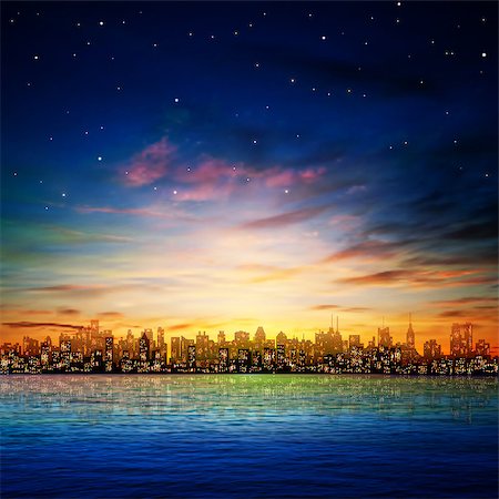 abstract nature background with panorama of city and sunset Stock Photo - Budget Royalty-Free & Subscription, Code: 400-07625525