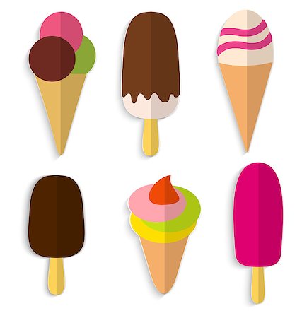 Ice cream icon set isolated on white. Ice cream icons stylized with paper fold and shadows. Stock Photo - Budget Royalty-Free & Subscription, Code: 400-07625587