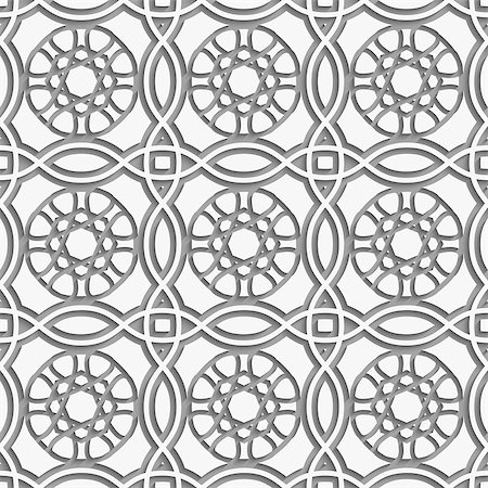 prägen - Abstract seamless background.  Ornament with white wavy squares geometric flower and cut out of paper effect on gray. Stockbilder - Microstock & Abonnement, Bildnummer: 400-07625620