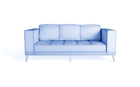 simsearch:400-08301730,k - 3d wireframe of a modern sofa. Isolated on white. Foto de stock - Super Valor sin royalties y Suscripción, Código: 400-07625796