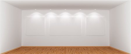 Wide and spacious empty room with blank wite pictures on wall. 3d rendered. Stock Photo - Budget Royalty-Free & Subscription, Code: 400-07625809