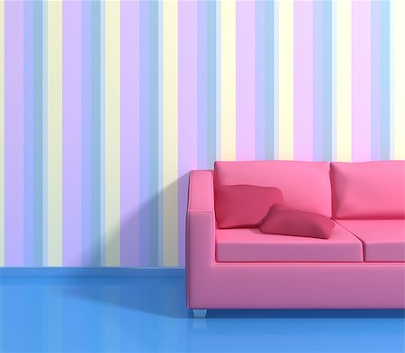 simsearch:400-08301730,k - Modern interior composition with a striped wallpapers and pink sofa.3d rendered. Foto de stock - Super Valor sin royalties y Suscripción, Código: 400-07625822