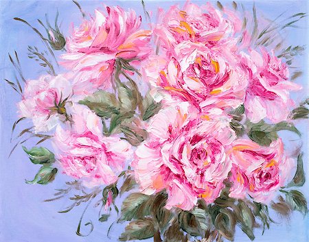 simsearch:400-08572511,k - Beautiful Roses, oil painting on canvas Photographie de stock - Aubaine LD & Abonnement, Code: 400-07625958