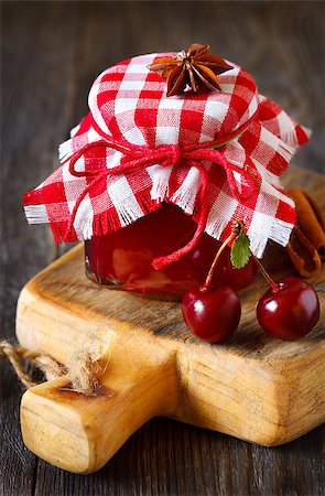 simsearch:400-06639321,k - Delicious cherry jam with spices and fresh cherries on a kitchen table. Stock Photo - Budget Royalty-Free & Subscription, Code: 400-07626124