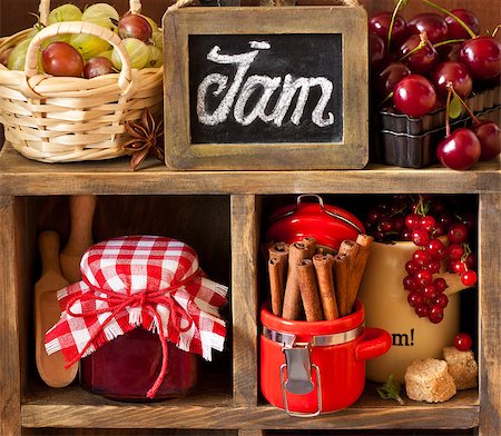 simsearch:400-06639321,k - Ingredients for cooking jam. Fresh berries, spices and brown sugar on an old rustic shelves. Stock Photo - Budget Royalty-Free & Subscription, Code: 400-07626122