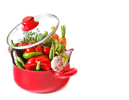 Fresh ripe vegetables in a red saucepan on a white background. Stock Photo - Budget Royalty-Free & Subscription, Code: 400-07626148