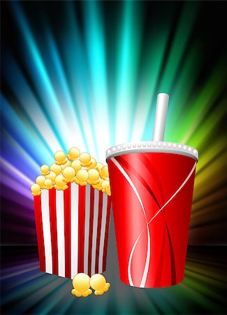 Popcorn and Soda on Abstract Spectrum Background Original Illustration Fotografie stock - Microstock e Abbonamento, Codice: 400-07626164