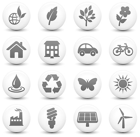 Environment Icon on Round Black and White Button Collection Original Illustration Stock Photo - Budget Royalty-Free & Subscription, Code: 400-07626277