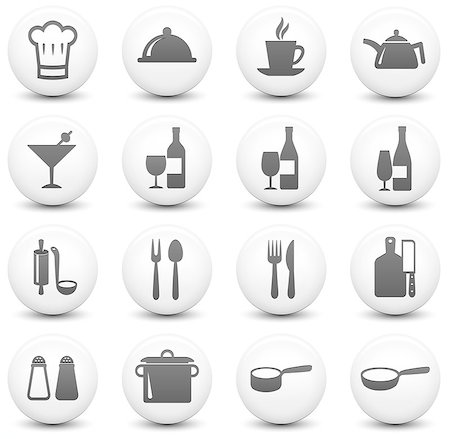 simsearch:400-04954423,k - Restaurant Icon on Round Black and White Button Collection Original Illustration Stock Photo - Budget Royalty-Free & Subscription, Code: 400-07626280