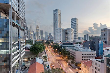 singapore financial district - Singapore Central Business District City Skyline from Beach Road at Dusk Stock Photo - Budget Royalty-Free & Subscription, Code: 400-07626313