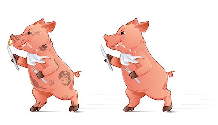 fork and knives and bib - Hungry pig holding fork and knife and running Stock Photo - Budget Royalty-Free & Subscription, Code: 400-07626387