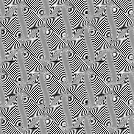 simsearch:400-07507273,k - Design seamless monochrome geometric warped pattern. Abstract waving  textured background. Vector art. No gradient Foto de stock - Super Valor sin royalties y Suscripción, Código: 400-07626424