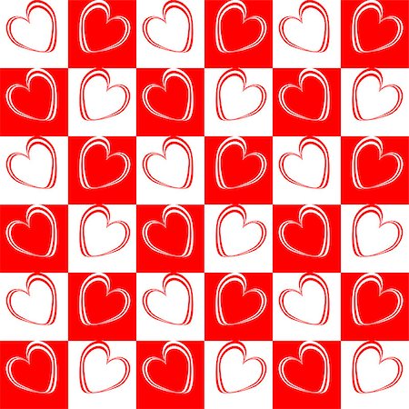 simsearch:400-07518662,k - Design seamless red hearts pattern. Abstract checked geometric background. Vector art Fotografie stock - Microstock e Abbonamento, Codice: 400-07626526
