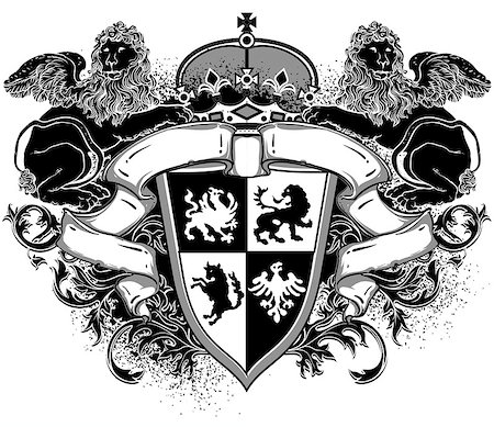 simsearch:400-07557995,k - ornamental heraldic shields with lions, this illustration may be useful as designer work Fotografie stock - Microstock e Abbonamento, Codice: 400-07626659
