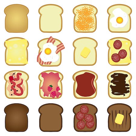 raspberry jelly - set of sliced white brown bread toast in vector Foto de stock - Super Valor sin royalties y Suscripción, Código: 400-07626814
