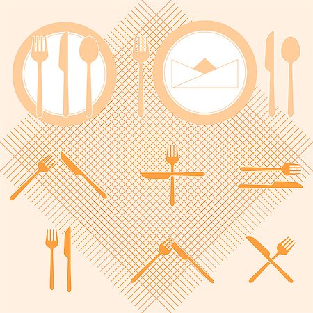 simsearch:400-07421498,k - Plate orange color icons with fork and knife sign, stock vector Photographie de stock - Aubaine LD & Abonnement, Code: 400-07627026