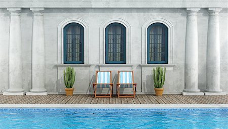 simsearch:400-08427462,k - courtyard of an old classic house with swimming pool-rendering Stock Photo - Budget Royalty-Free & Subscription, Code: 400-07627155