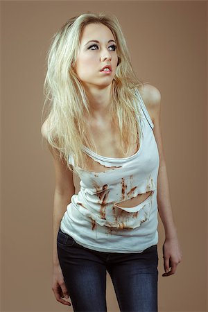 shmel (artist) - Very Expressive blonde girl in a white torn top and jeans Stock Photo - Budget Royalty-Free & Subscription, Code: 400-07627192