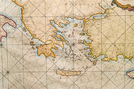 Old navigation map of Greece, western Turkey, Albany, Crete Photographie de stock - Aubaine LD & Abonnement, Code: 400-07627358