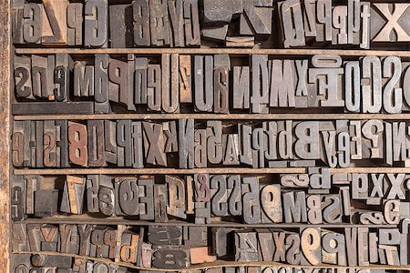 Collection of various wood type letters for printing Stock Photo - Budget Royalty-Free & Subscription, Code: 400-07627668