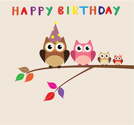 vector owl family birthday card Stock Photo - Budget Royalty-Free & Subscription, Code: 400-07627705