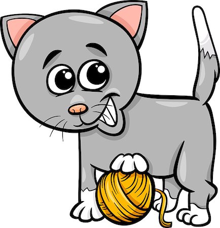 Cartoon Illustration of Cute Cat Playing with Ball of Wool Stock Photo - Budget Royalty-Free & Subscription, Code: 400-07627804