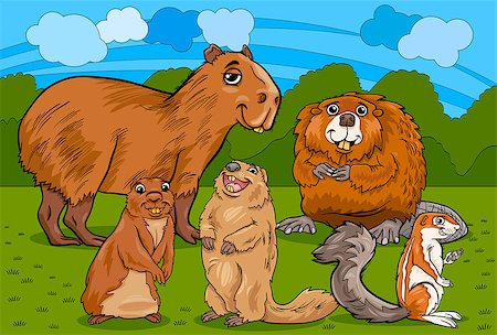 simsearch:400-09121641,k - Cartoon Illustrations of Funny Rodents Mammals Animals Mascot Characters Group Foto de stock - Super Valor sin royalties y Suscripción, Código: 400-07627816