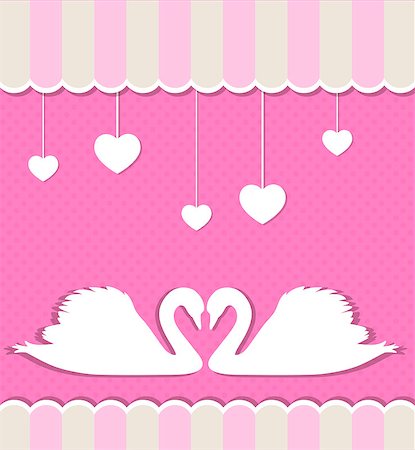 simsearch:400-07897102,k - Pink background with two white swans and hearts Stock Photo - Budget Royalty-Free & Subscription, Code: 400-07628646