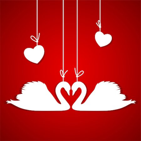 simsearch:400-07897102,k - Red background with two white swans and hearts Stock Photo - Budget Royalty-Free & Subscription, Code: 400-07628647