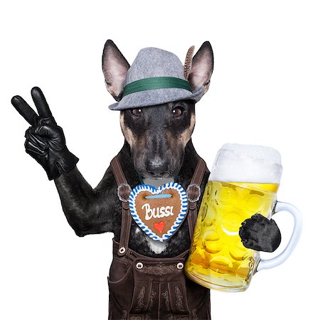 simsearch:400-08163219,k - bavarian german dog with peace or victory fingers and  beer mug Photographie de stock - Aubaine LD & Abonnement, Code: 400-07628684