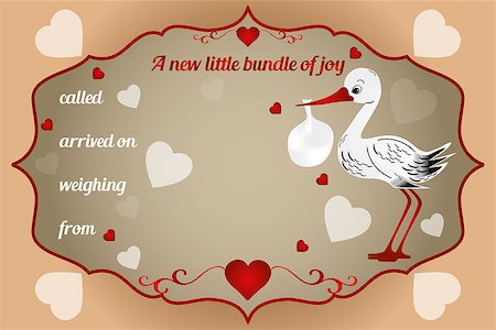 simsearch:400-04609736,k - New little bundle of joy card - vector illustration with baby-bundle and stork Stock Photo - Budget Royalty-Free & Subscription, Code: 400-07628835