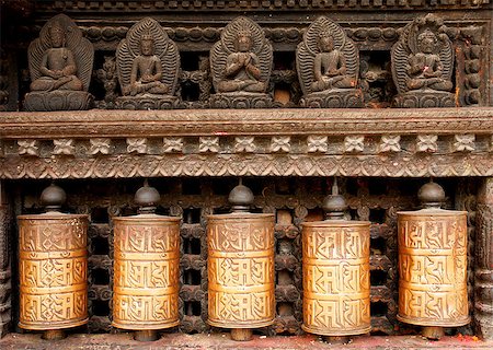Prayer wheels at swayambhunath monkey temple in Kathmandu, Nepal Stock Photo - Budget Royalty-Free & Subscription, Code: 400-07629071