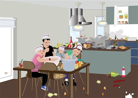 parent child messy cooking - When my mother was not at home Stock Photo - Budget Royalty-Free & Subscription, Code: 400-07629137