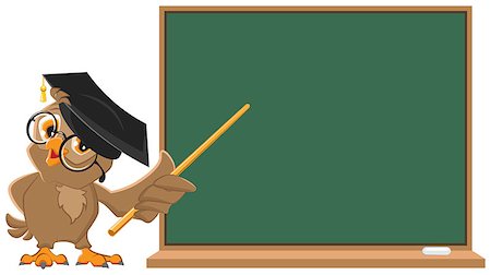 pointer stick - Owl teacher holding pointer at blackboard. Vector cartoon Stock Photo - Budget Royalty-Free & Subscription, Code: 400-07629152