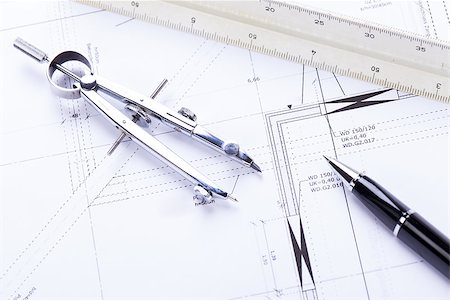 drafting tool - architect blueprints equipment objects workplace paper office Stock Photo - Budget Royalty-Free & Subscription, Code: 400-07629910