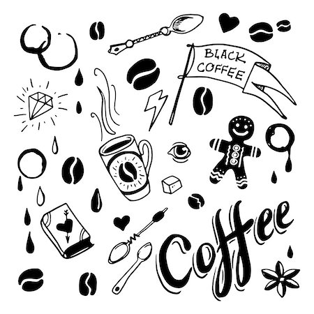 doodle art lettering - Set of hand drawn coffee theme elements, vector illustration Photographie de stock - Aubaine LD & Abonnement, Code: 400-07620024