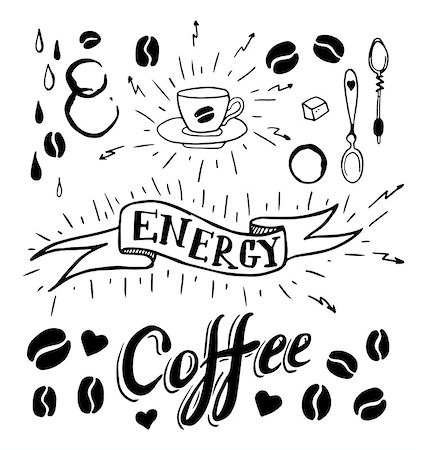 Set of hand drawn coffee theme elements, vector illustration Foto de stock - Super Valor sin royalties y Suscripción, Código: 400-07620023
