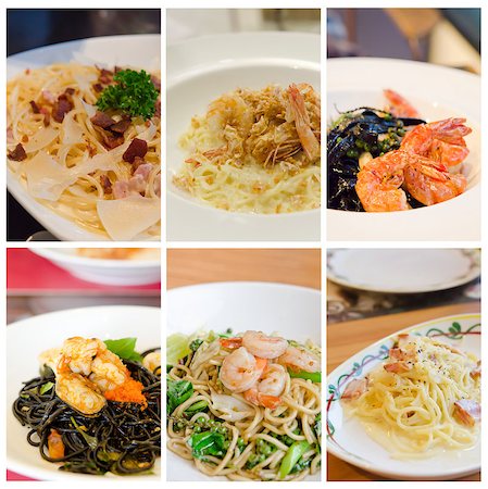shrimp black - Collage from photographs of pasta  dish ( spaghetti ) Stock Photo - Budget Royalty-Free & Subscription, Code: 400-07621157