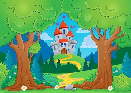 simsearch:400-07417266,k - Tree theme with castle 1 - eps10 vector illustration. Foto de stock - Super Valor sin royalties y Suscripción, Código: 400-07621222