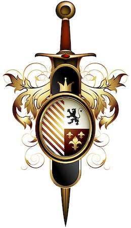 ornamental shield with sword,  this illustration may be useful as designer work Stock Photo - Budget Royalty-Free & Subscription, Code: 400-07621387