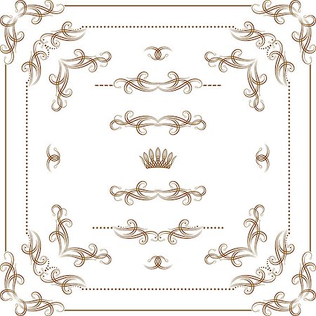 simsearch:400-06554325,k - Vector set of gold decorative horizontal floral elements, corners, borders, crown. Page decoration Fotografie stock - Microstock e Abbonamento, Codice: 400-07621445