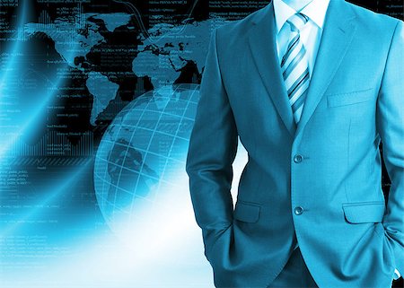 simsearch:400-07407735,k - Businessman in a suit with background of Earth and graphics. Business concept Stock Photo - Budget Royalty-Free & Subscription, Code: 400-07621524