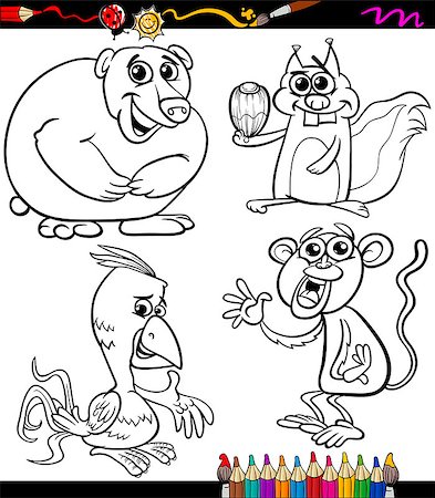 simsearch:400-06851694,k - Coloring Book or Page Cartoon Illustration of Black and White Wild Animals Characters for Children Foto de stock - Super Valor sin royalties y Suscripción, Código: 400-07621604