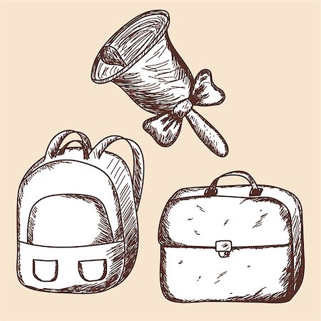 simsearch:400-07622068,k - School bags and bell sketch. EPS 10 vector illustration without transparency. Stock Photo - Budget Royalty-Free & Subscription, Code: 400-07622067